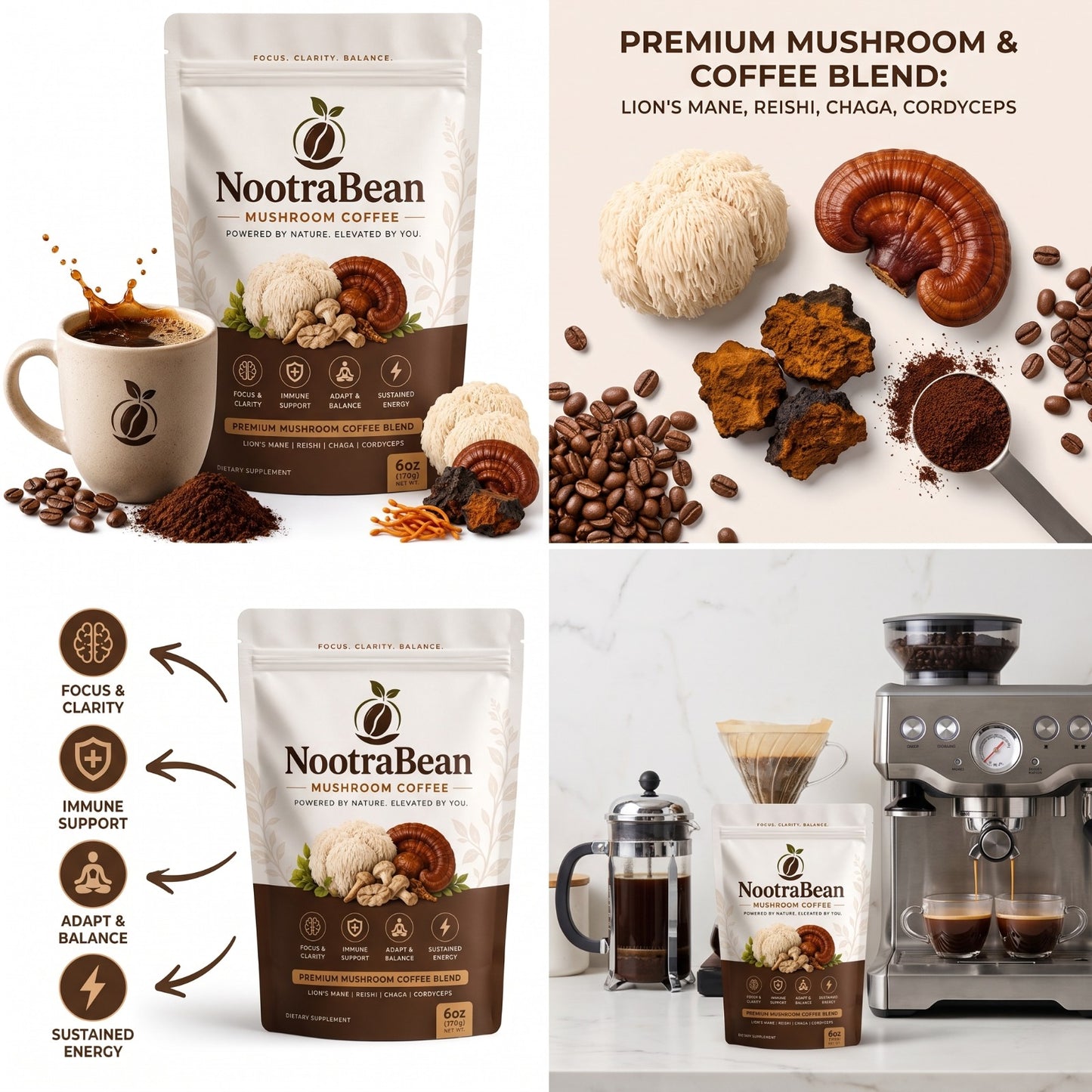 NootraBean Premium Mushroom Coffee (30 Servings)