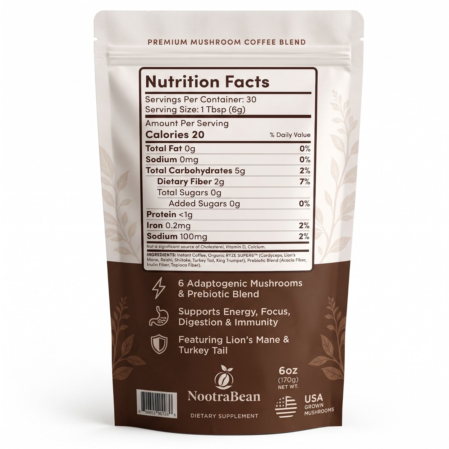 NootraBean Premium Mushroom Coffee (30 Servings)